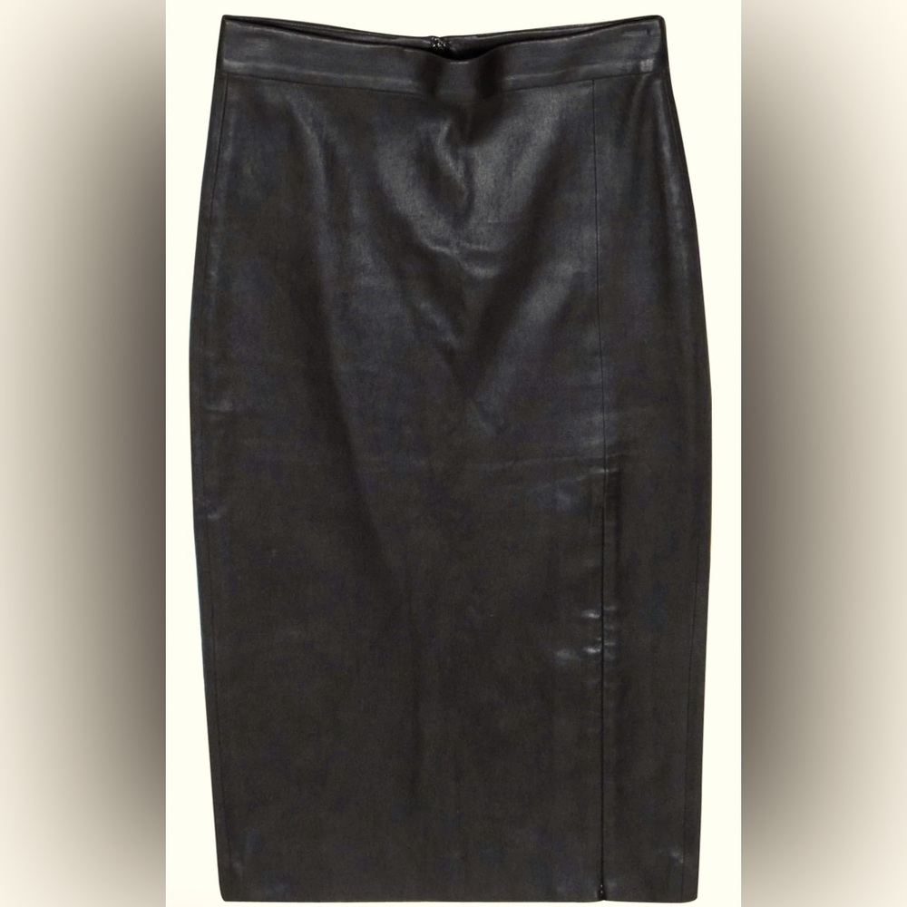 Theory - Black Lamb Leather skirt W/ Zipper Front Slit Sz 12
